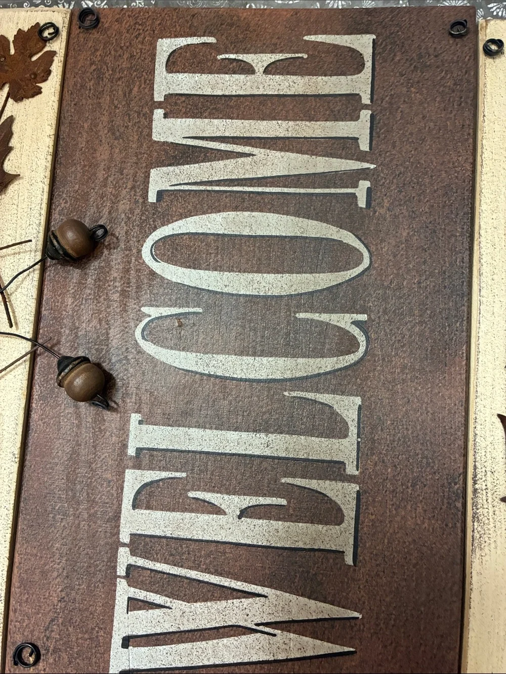 Welcome Wall Sign - Rustic Brown and Cream Home Wall Decor